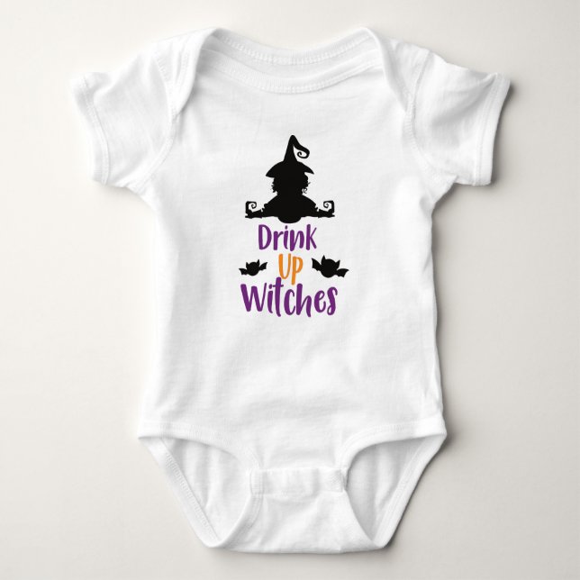 Drink Up Witches, Witch, Bats, Halloween Baby Bodysuit (Front)