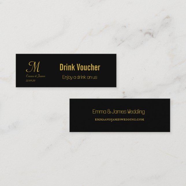 Drink Voucher Black & Gold Wedding Corporate Card (Front/Back)