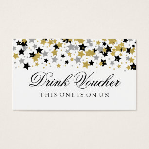 Drink Voucher Gold & Silver Glitter Stars Confetti