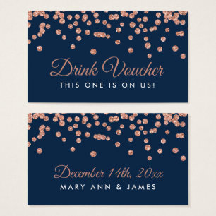 Drink Voucher Rose Gold Faux Glitter Confetti Navy