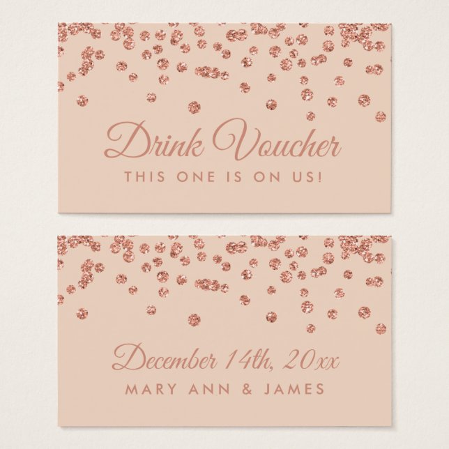 Drink Voucher Rose Gold Glitter Confetti Blush (Front & Back)