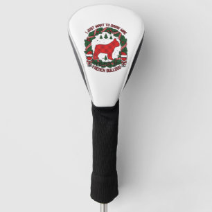 Drink Wine French Bulldog Dog Red Plaid Christmas Golf Head Cover