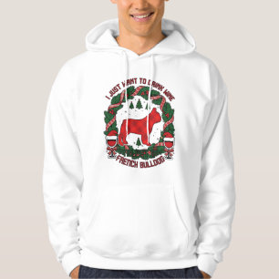 Drink Wine French Bulldog Dog Red Plaid Christmas Hoodie