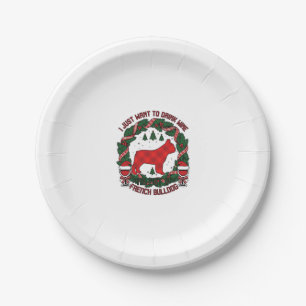 Drink Wine French Bulldog Dog Red Plaid Christmas  Paper Plate