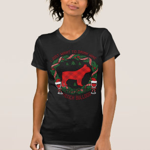 Drink Wine French Bulldog Dog Red Plaid Christmas T-Shirt