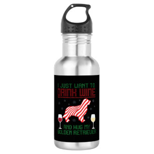 Drink Wine Hug Golden Retriever Christmas 532 Ml Water Bottle