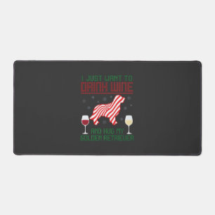 Drink Wine Hug Golden Retriever Christmas Desk Mat