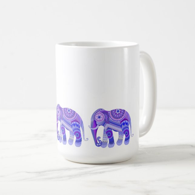 DRINK WITH BLUE PURPLE COOL ELEPHANT COFFEE MUG (Front Right)