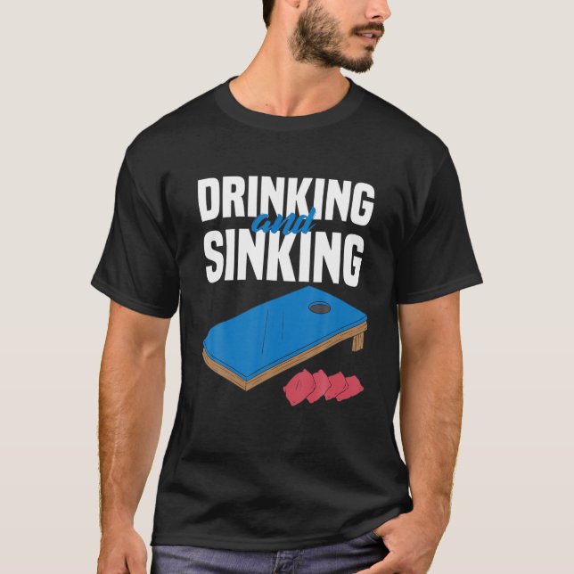 Drinkin And Sinkin Cornhole Gifts Corn Hole Retro T-Shirt (Front)