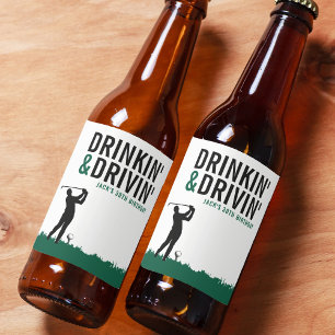 Drinkin' & Drivin' Adult Golf Birthday Party Beer Bottle Label