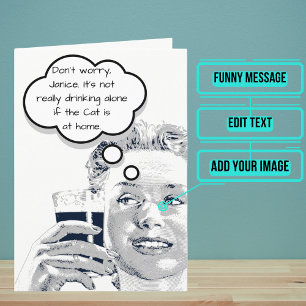 Drinking Alone Funny Vintage Birthday Card