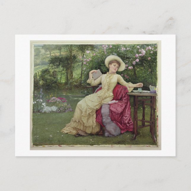 Drinking Coffee and Reading in the Garden (w/c on Postcard (Front)