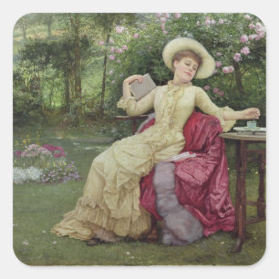 Drinking Coffee and Reading in the Garden (w/c on Square Sticker