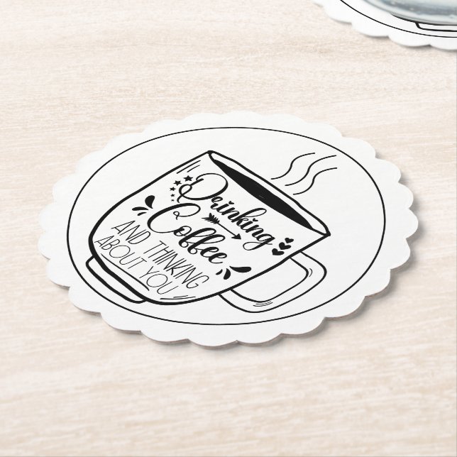 Drinking Coffee And Thinking Coffeine Lovers Funny Paper Coaster (Angled)