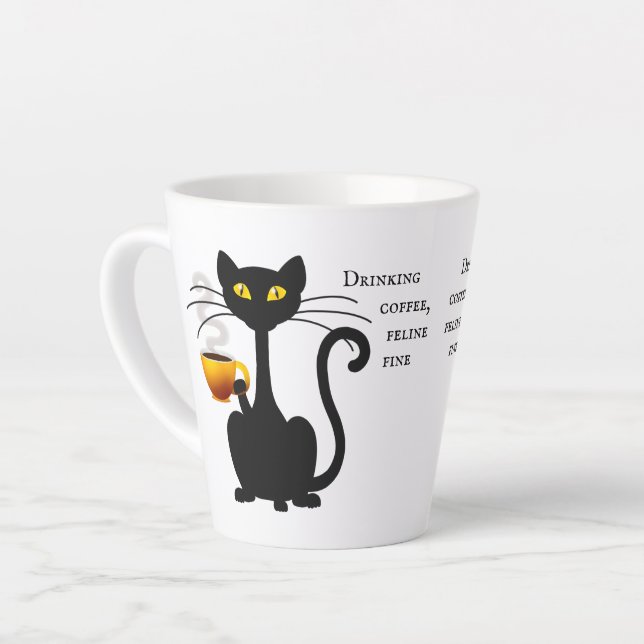 Drinking Coffee Feline Fine - 12 oz. Latte Mug (Left Angle)