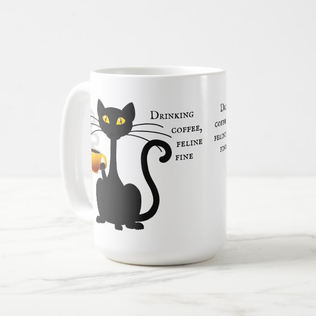 Drinking Coffee Feline Fine - 15 oz. Mug (Front Left)