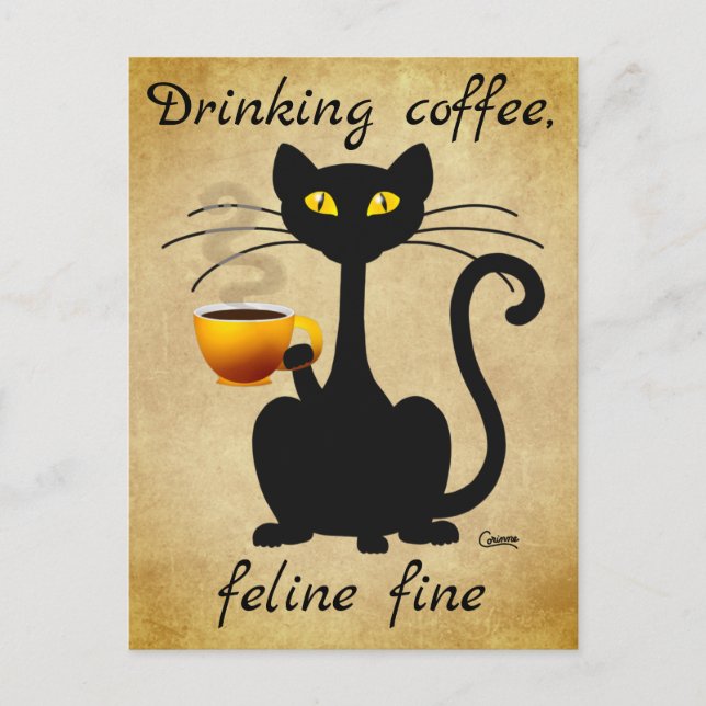 Drinking Coffee Feline Fine - Postcard (Front)