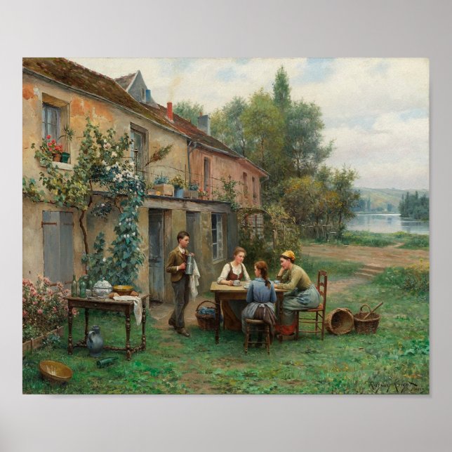 Drinking Coffee in the Garden (French Landscape) Poster (Front)