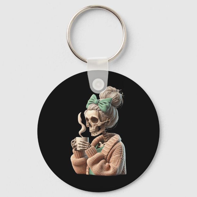 Drinking Coffee Skull Skeleton For Women Gift Coff Key Ring (Front)