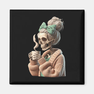 Drinking Coffee Skull Skeleton For Women Gift Coff Magnet