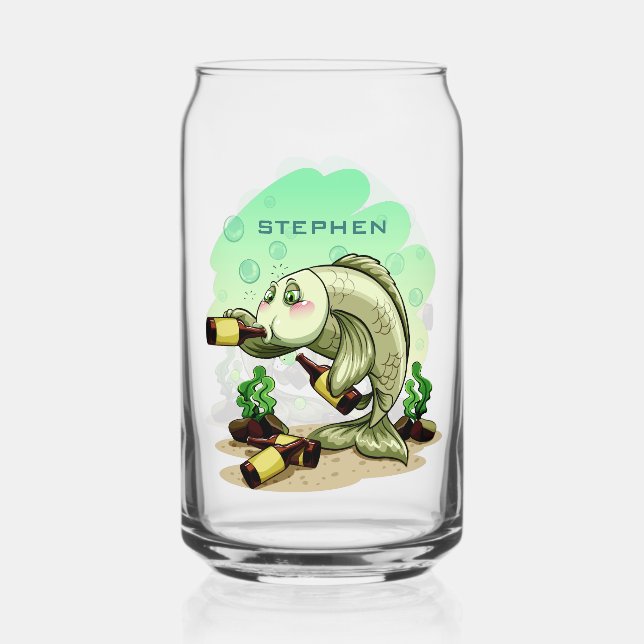 Drinking Fish custom name Can Glass (Front)