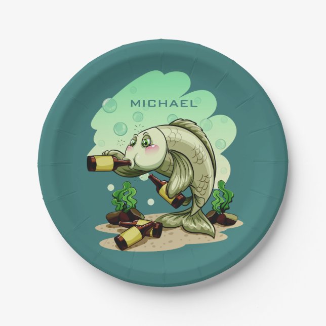 Drinking Fish custom name paper plates (Front)