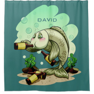 Drinking Fish custom name shower curtain