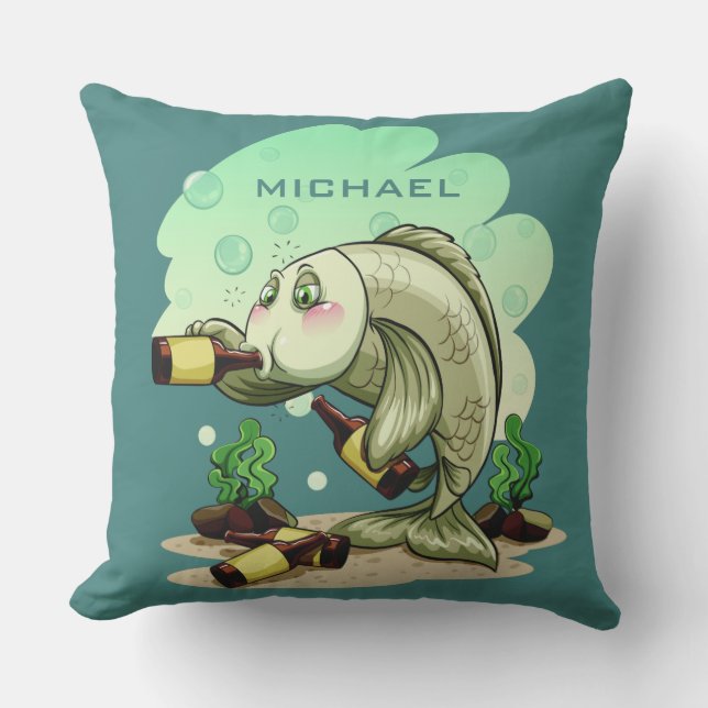 Drinking Fish custom name throw pillows (Front)
