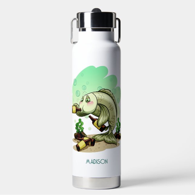 Drinking Fish custom name Water Bottle (Front)