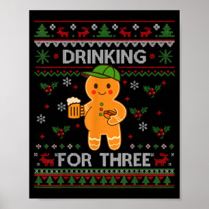 Drinking For Three Pregnancy Announcement Ugly Swe Poster
