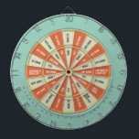 Drinking Game in Aqua and Orange Dartboard<br><div class="desc">Dark Sections ("safe" spots):
  Give Drink
  They Drink
  Pass
  Add Drink to Group Cup
  Give 2 Drinks

 Light Section (drink drink drink):
  All Drink
  Guys Drink
  Girls Drink
  Drink 1
  Drink 2
  Drink Group Cup</div>
