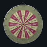 Drinking Game in Army Green and Maroon Dartboard<br><div class="desc">Dark Sections ("safe" spots):
  Give Drink
  They Drink
  Pass
  Add Drink to Group Cup
  Give 2 Drinks

 Light Section (drink drink drink):
  All Drink
  Guys Drink
  Girls Drink
  Drink 1
  Drink 2
  Drink Group Cup</div>