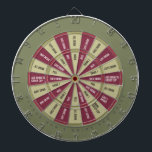 Drinking Game in Army Green and Maroon Dartboard<br><div class="desc">Dark Sections ("safe" spots):
  Give Drink
  They Drink
  Pass
  Add Drink to Group Cup
  Give 2 Drinks

 Light Section (drink drink drink):
  All Drink
  Guys Drink
  Girls Drink
  Drink 1
  Drink 2
  Drink Group Cup</div>