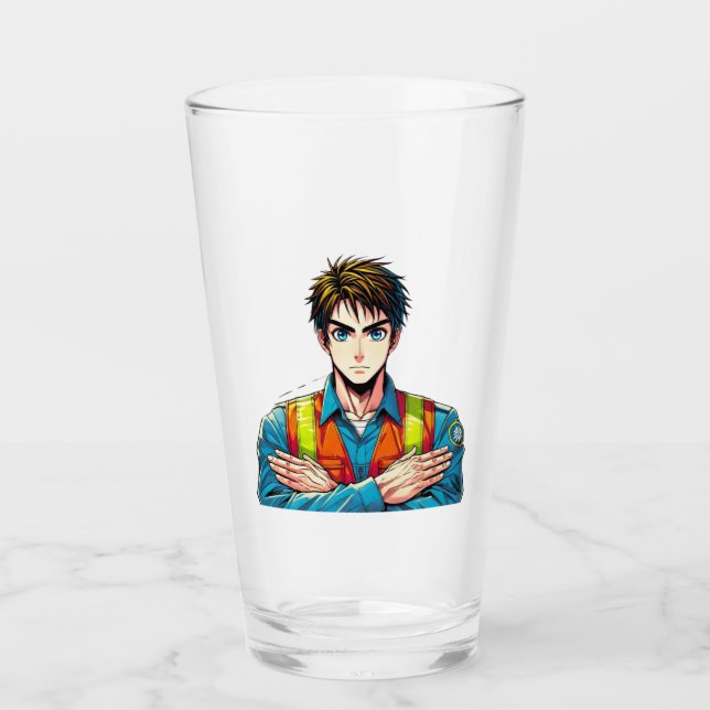 drinking glass with manga safety expert (Front)