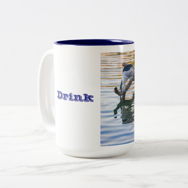 Drinking Heron Two-Tone Coffee Mug (Front Left)