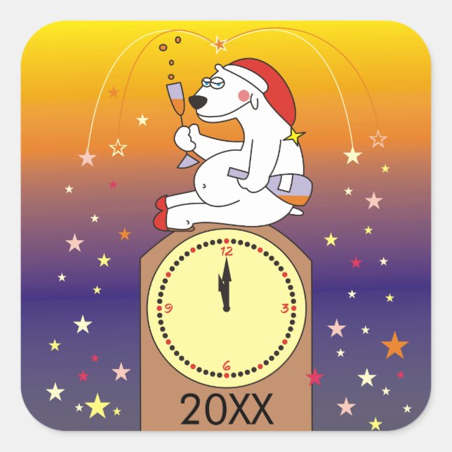 Drinking Polar Bear New Year's Eve Stickers (Front)