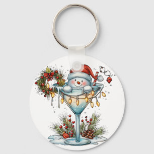 Drinking Snowman Santa Happy New Year Keychain