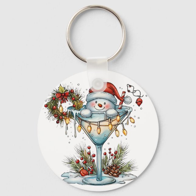 Drinking Snowman Santa Happy New Year Keychain (Back)
