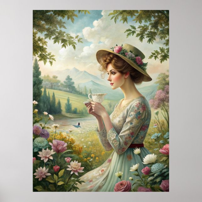 Drinking Tea in Garden Poster (Front)