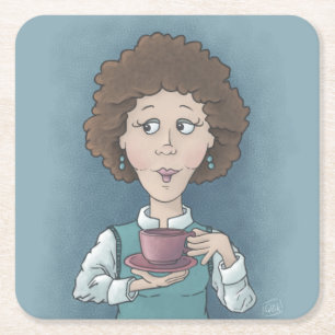 Drinking Tea Square Paper Coaster