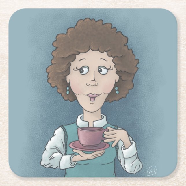 Drinking Tea Square Paper Coaster (Front)