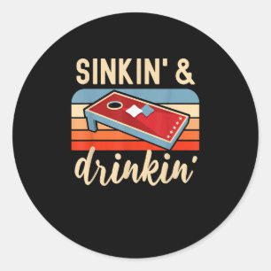 Drinking Toss Game Cornhole Fun Classic Round Sticker