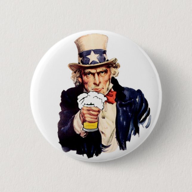 Drinking Uncle Sam 6 Cm Round Badge (Front)