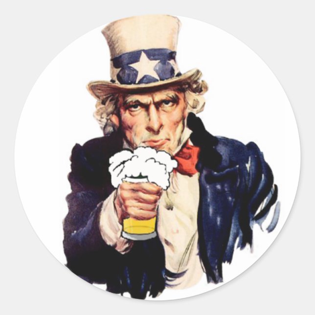 Drinking Uncle Sam Classic Round Sticker (Front)