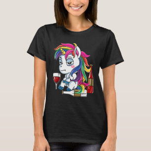 Drinking Wine Girls Women Wine Drunken Unicorn T-Shirt
