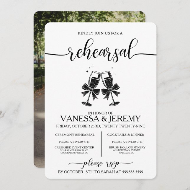 Drinks and Bows Rehearsal Dinner Invitation (Front/Back)