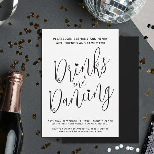 Drinks and dancing post wedding simple mono script invitation