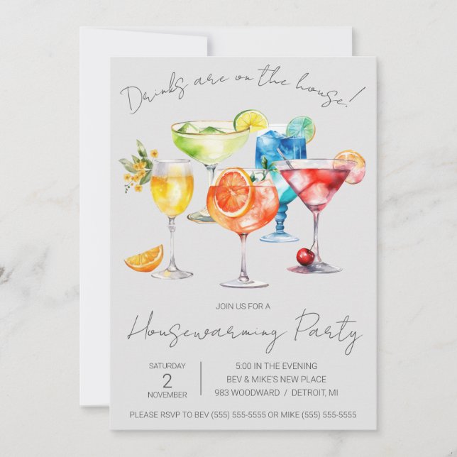 Drinks are on the House!  Cocktail Housewarming  Invitation (Front)