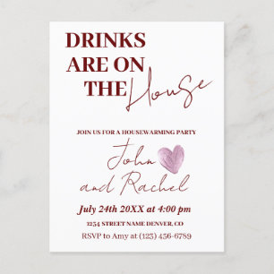 Drinks are on the house housewarming party rustic postcard