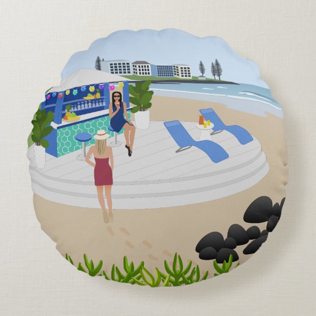 Drinks at the Beach Bar Round Cushion (Front)